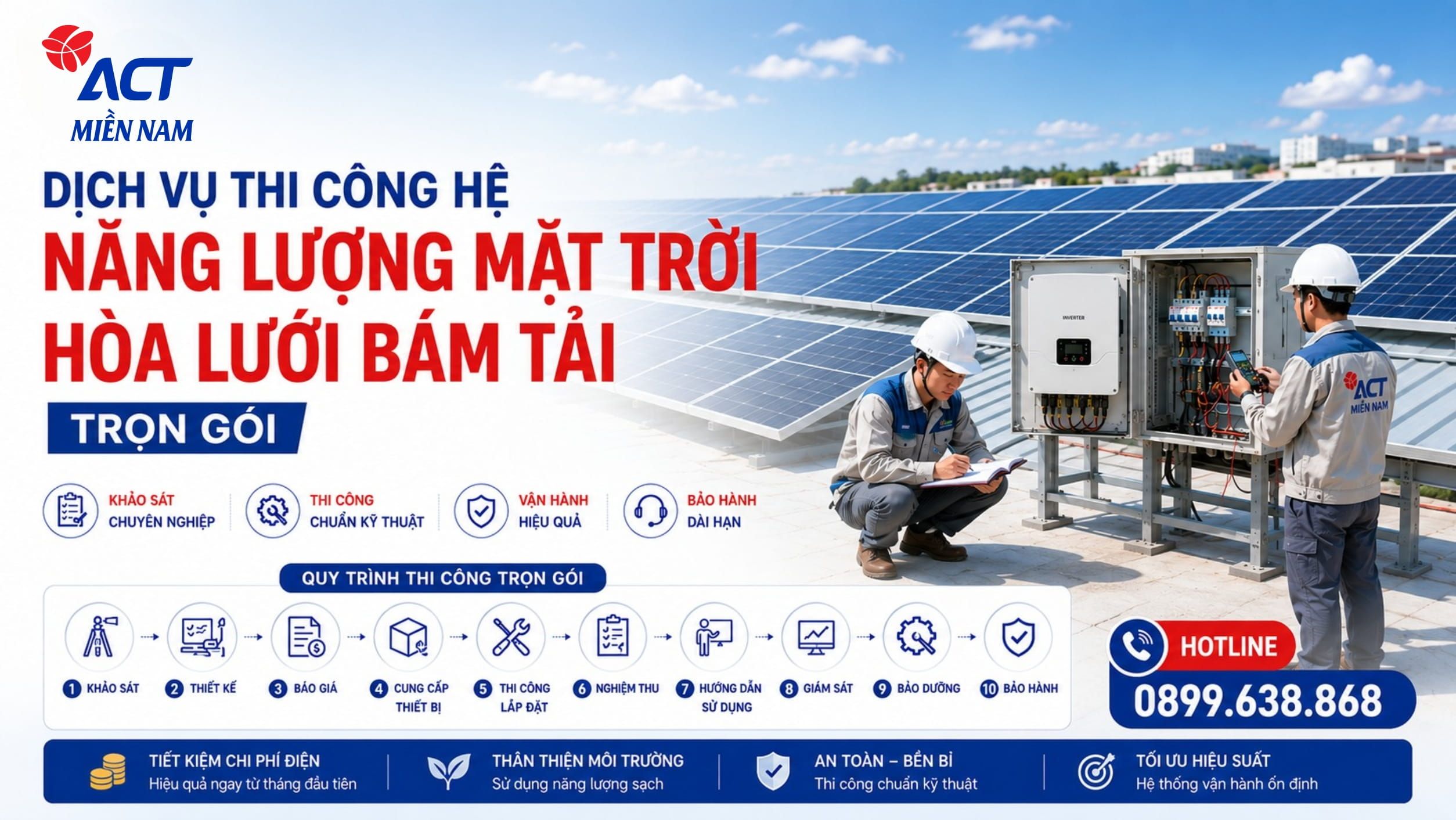ACT Miền Nam cung cấp dịch vụ thi công hệ thống điện mặt trời bám tải trọn gói