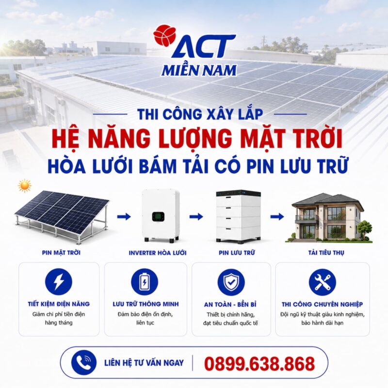 Thi công xây lắp hệ NLMT hòa lưới bám tải có Pin lưu trữ