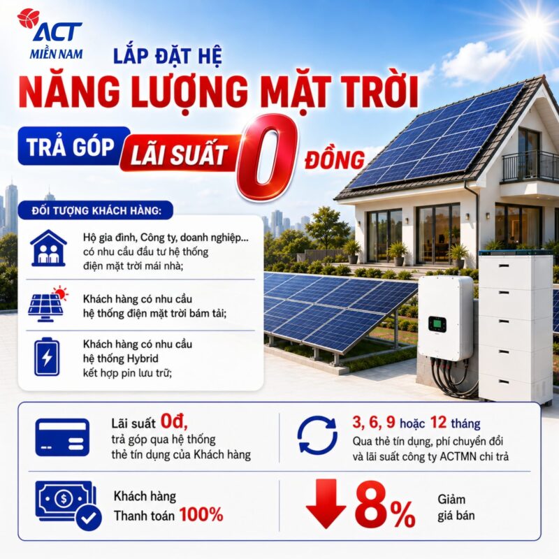 Chính sách ưu đãi thanh toán lắp đặt nlmt trả góp lãi suất 0 đồng