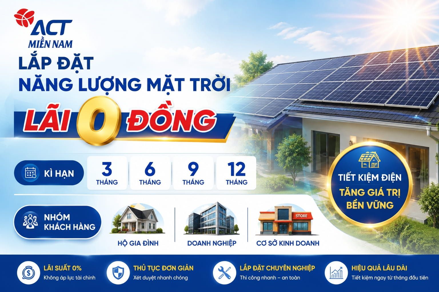 Lắp đặt năng lượng mặt trời lãi 0 đồng tại ACT Miền Nam