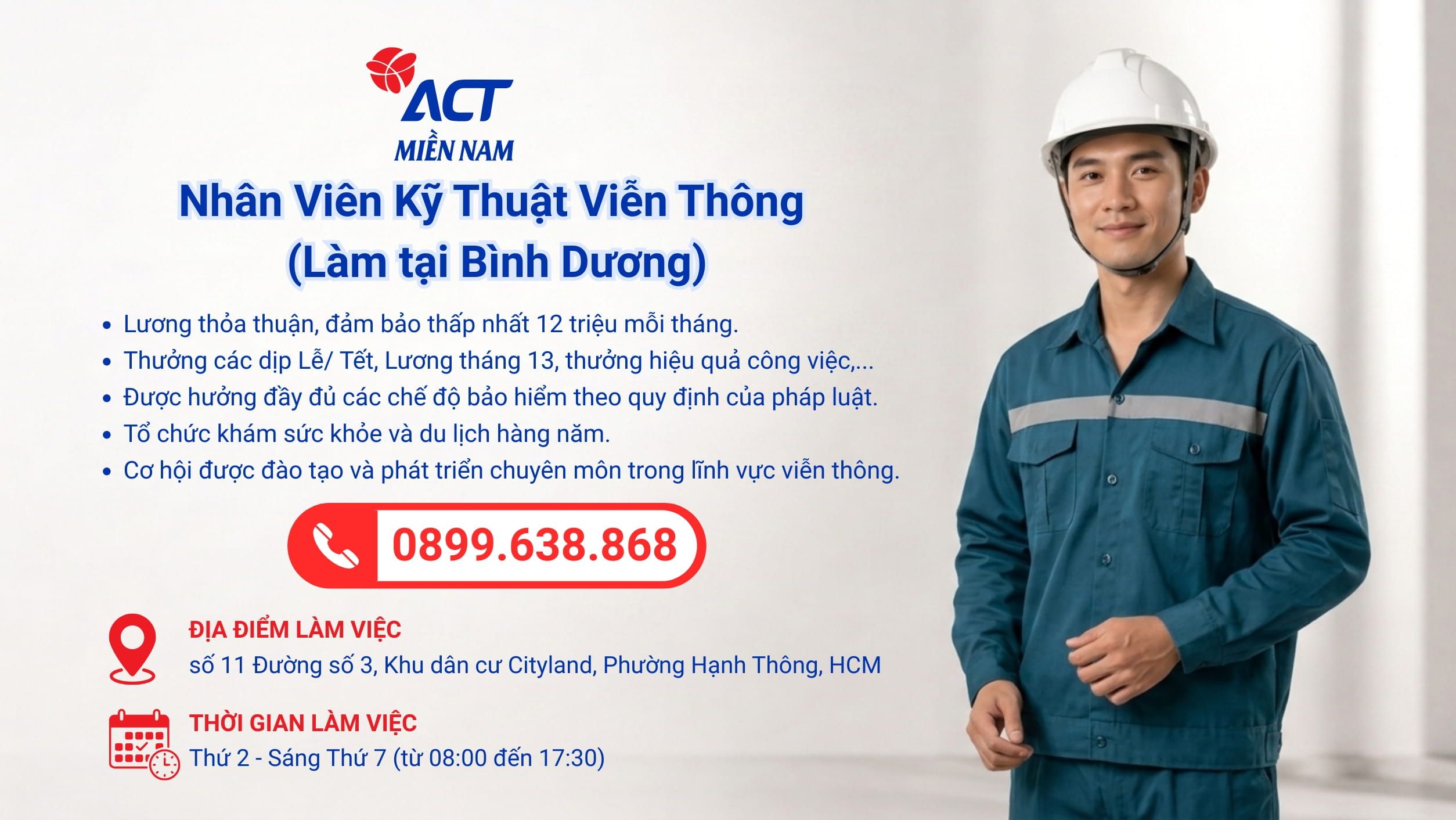 Nhân viên Kỹ Thuật Viễn Thông (Không yêu cầu kinh nghiệm) – Làm Tại Bình Dương