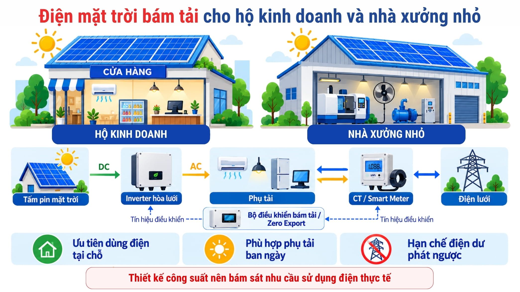 Giải pháp điện mặt trời bám tải cho hộ kinh doanh & nhà xưởng nhỏ 1 Điện mặt trời bám tải cho hộ kinh doanh và nhà xưởng nhỏ