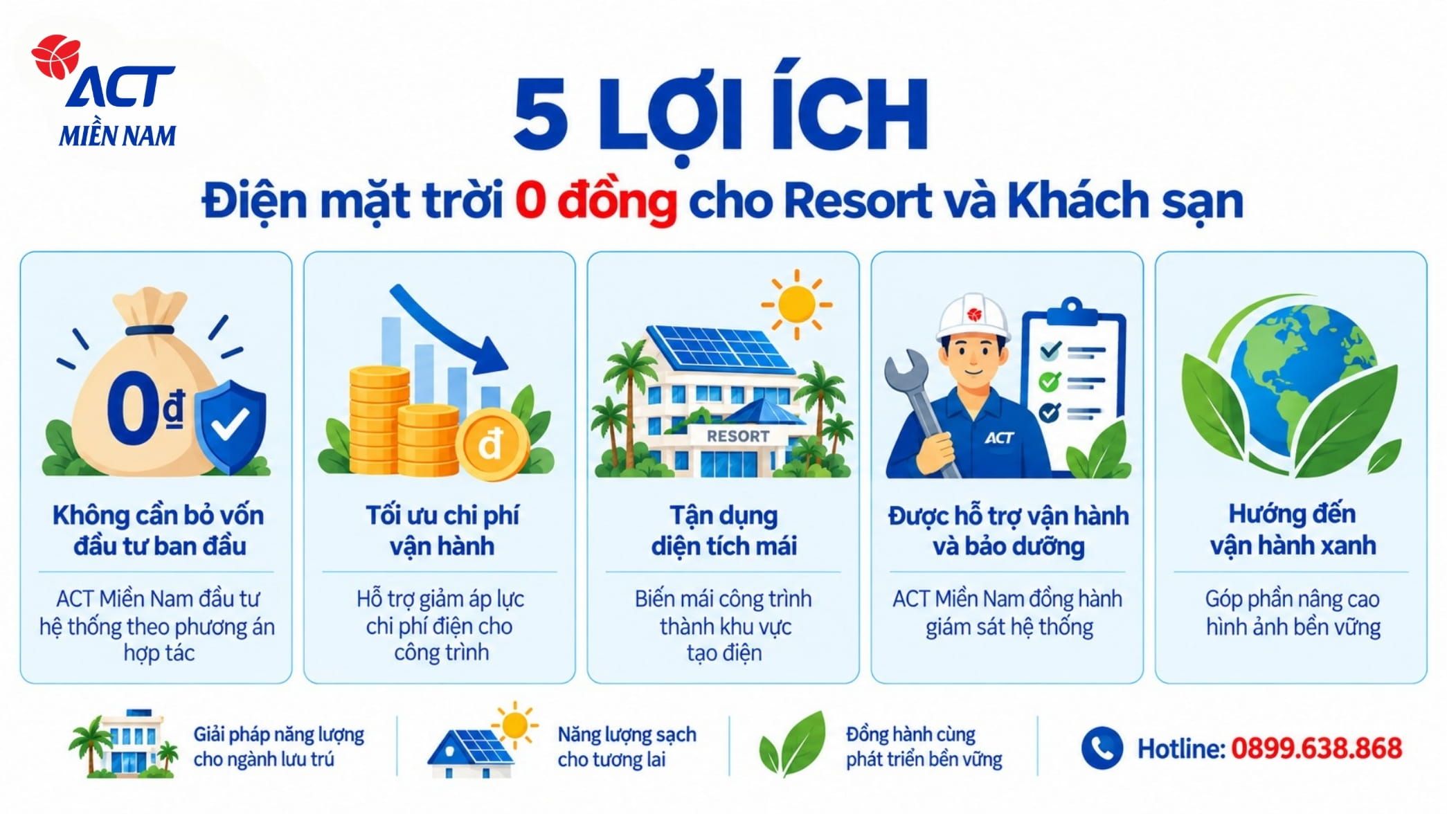 Giải pháp đầu tư điện mặt trời 0 đồng cho Resort & Khách sạn: Tối ưu chi phí vận hành 7 lợi ích khi hợp tác đầu tư điện mặt trời 0 đồng cho Khách sạn và Resort