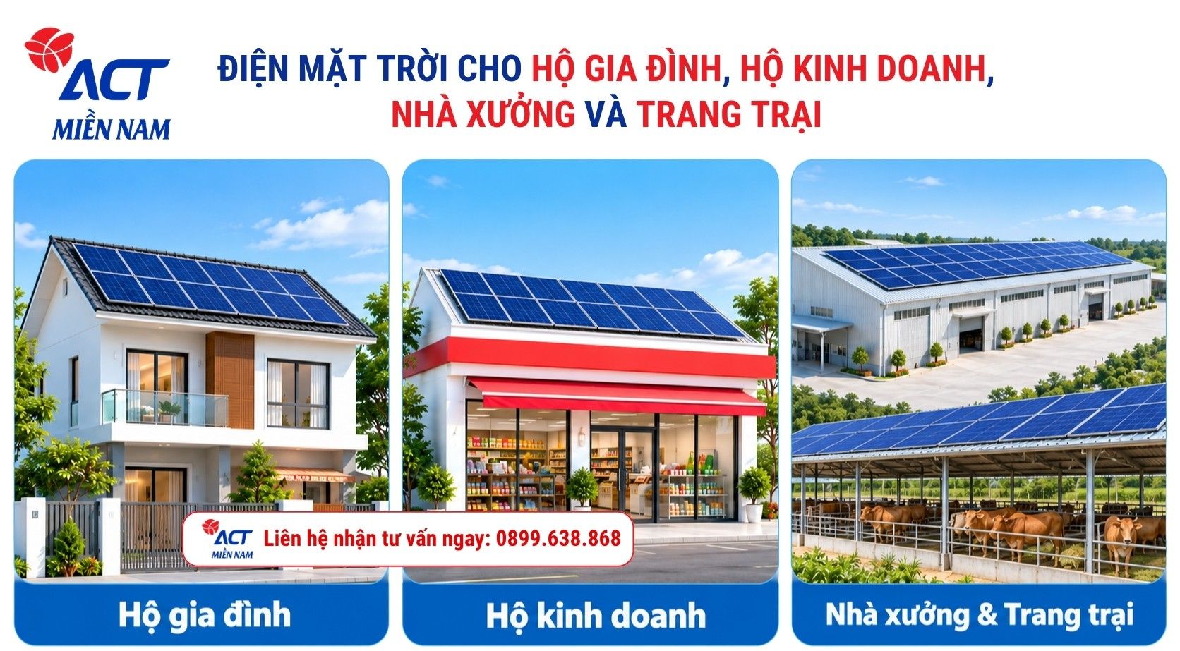 Lắp đặt Điện mặt trời cho hộ gia đình, hộ kinh doanh, nhà xưởng và trang trại trọn gói tại An Giang